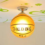 Boys Basketball Ceiling Mount Light - Sport Style Glass Lamp For Bedroom Brown