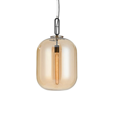 Modernist 1-Light Hanging Glass Pendant For Bedroom - Amber/Smoke Gray Oval Lighting 10/14 Wide