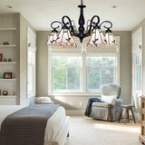 Vintage Beige Glass Cone Chandelier With Rhombus/Leaf Pattern - Ideal For Living Room Indoor