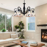 Vintage Beige Glass Cone Chandelier With Rhombus/Leaf Pattern - Ideal For Living Room Indoor