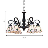Vintage Beige Glass Cone Chandelier With Rhombus/Leaf Pattern - Ideal For Living Room Indoor