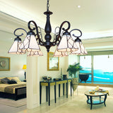Vintage Beige Glass Cone Chandelier With Rhombus/Leaf Pattern - Ideal For Living Room Indoor
