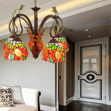 Rustic Sunflower Pendant Light: Orange Glass Adjustable 5 Lights With Metal Chain