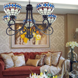 Baroque Glass Bowl Chandelier In Colorful Beige For 5 Lights With Hanging Chain