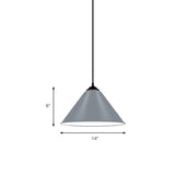 Modern Metal Cone Hanging Light - 1 Pink/Yellow/Green Pendant 12/14/16 Diameter
