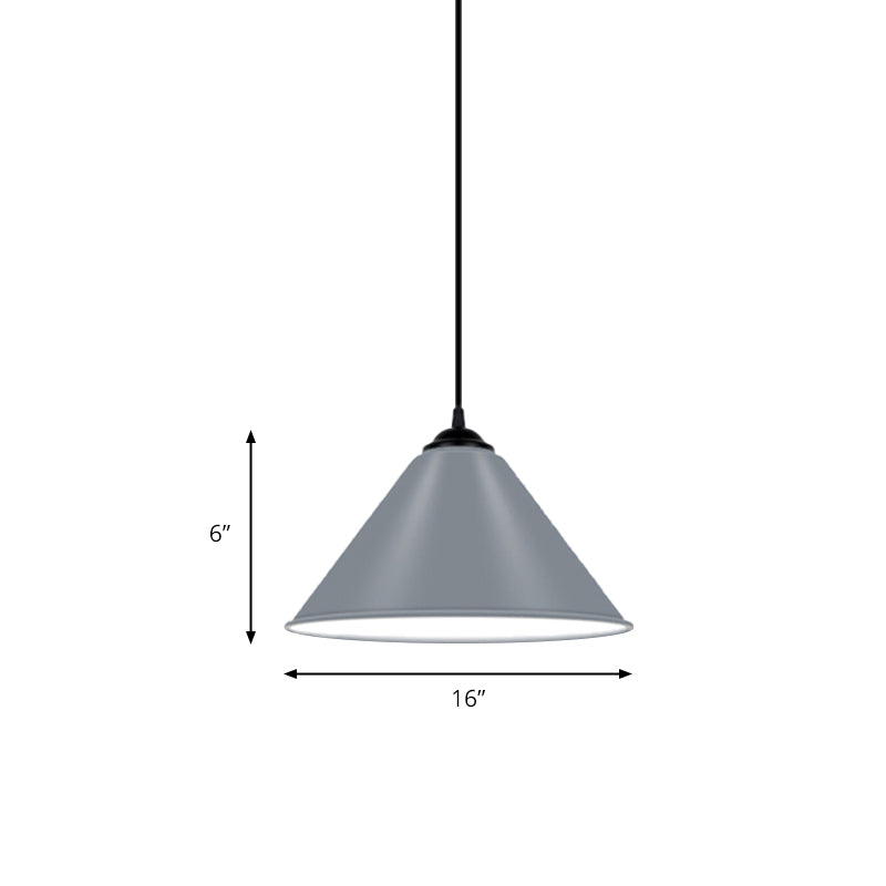 Modern Metal Cone Hanging Light - 1 Pink/Yellow/Green Pendant 12/14/16 Diameter