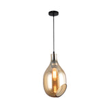 Modern Blue/Amber Glass Pendant Lamp - Stylish Nickel Hanging Light For Bedroom