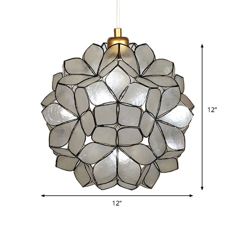 Modern Shell Pendant Light - Globe Suspension White/Beige 1-Light