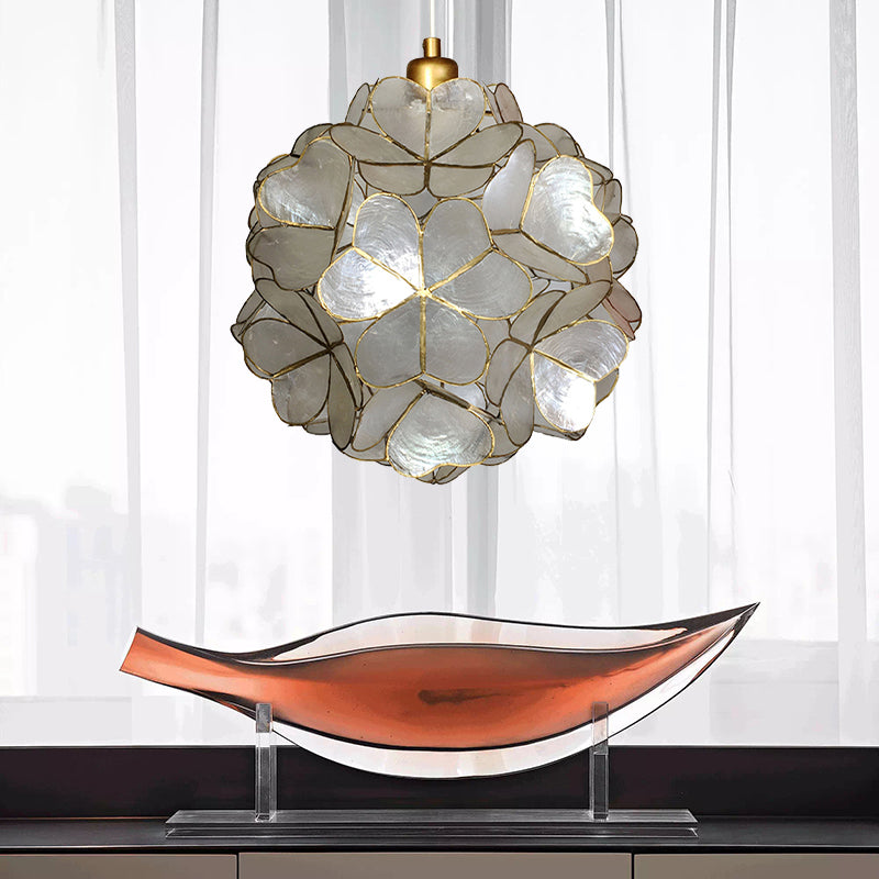 Modern Shell Pendant Light - Globe Suspension White/Beige 1-Light