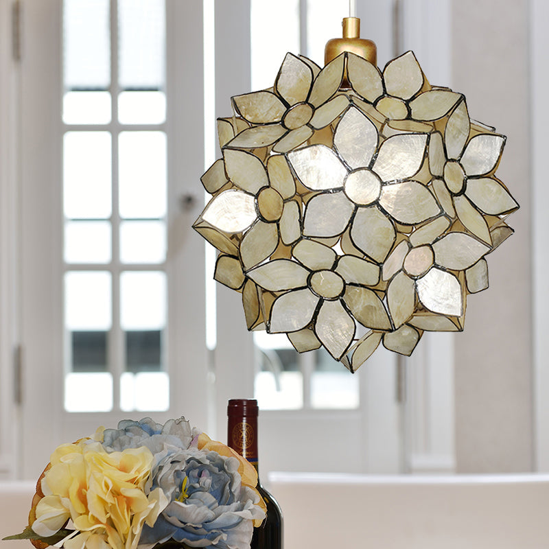 Modern Shell Pendant Light - Globe Suspension White/Beige 1-Light Beige / E
