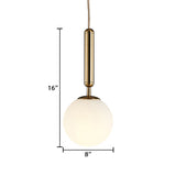 Post-Modern Gold Kitchen Pendant Light With White Glass Shade - 1-Light Kit 6/8/10 Wide