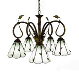 Vintage Beige Glass Cone Pendant Chandelier With Metal Chain - Perfect For Libraries