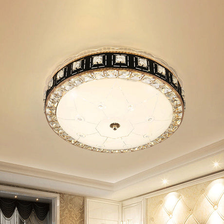 Simple Led Crystal Flush Mount Ceiling Light With Elegant Black/Gold Finish - Perfect For Dining