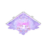 Clear Crystal Led Flush Mount Ceiling Light With Leaf Deco In Warm/White - 7/9.5 Width For Hallways