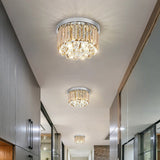 Modern Led Chrome Flush Mount Ceiling Lamp - Crystal Cylinder Light Fixture (8/12 Dia)