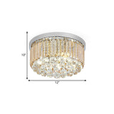 Modern Led Chrome Flush Mount Ceiling Lamp - Crystal Cylinder Light Fixture (8/12 Dia)