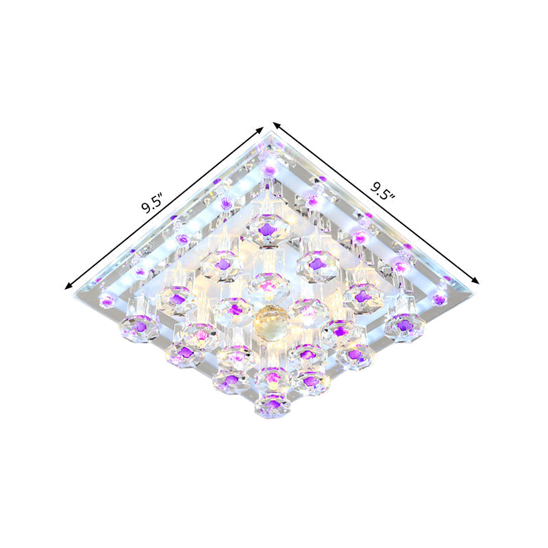 Contemporary Purple Crystal Ceiling Light - 7/9.5 Flush Mount Led For Corridor In Warm/White