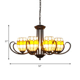 Adjustable Chain Stained Glass Pendant Light - Oval Chandelier Lamp With 6/8 Lights In Yellow For
