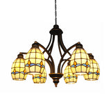 Oval Magnolia Stained Glass Tiffany Ceiling Pendant With 6/8 Lights In Beige