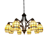 Oval Magnolia Stained Glass Tiffany Ceiling Pendant With 6/8 Lights In Beige