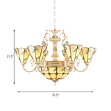 9/11 Lights Leaf Indoor Pendant Light With Stained Glass Cone And Dome Shade - Rustic Chandelier