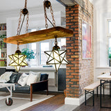 Rustic Star Chandelier Lamp - Wooden Board Design Colorful Glass Perfect For Kitchen 2 / Rust