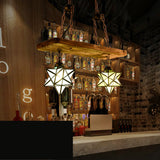 Rustic Star Chandelier Lamp - Wooden Board Design Colorful Glass Perfect For Kitchen