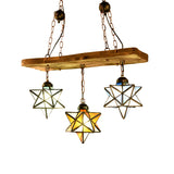 Rustic Star Chandelier Lamp - Wooden Board Design Colorful Glass Perfect For Kitchen
