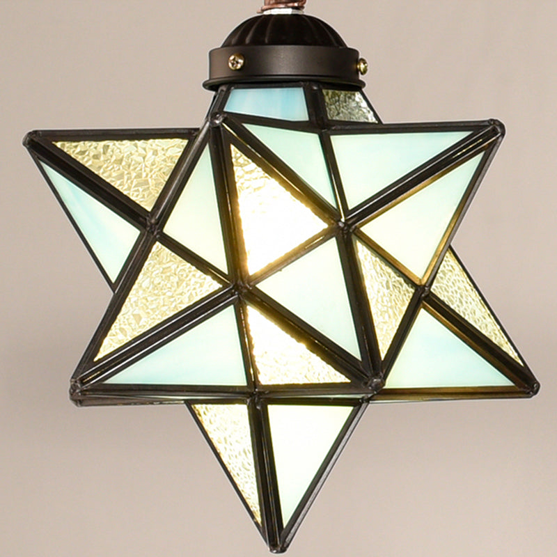 Rustic Star Chandelier Lamp - Wooden Board Design Colorful Glass Perfect For Kitchen