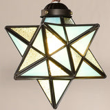 Rustic Star Chandelier Lamp - Wooden Board Design Colorful Glass Perfect For Kitchen