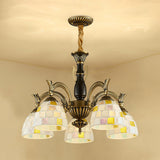 Vintage Stained Glass Mosaic Hanging Light - 5-Light Indoor Fixture For Living Room