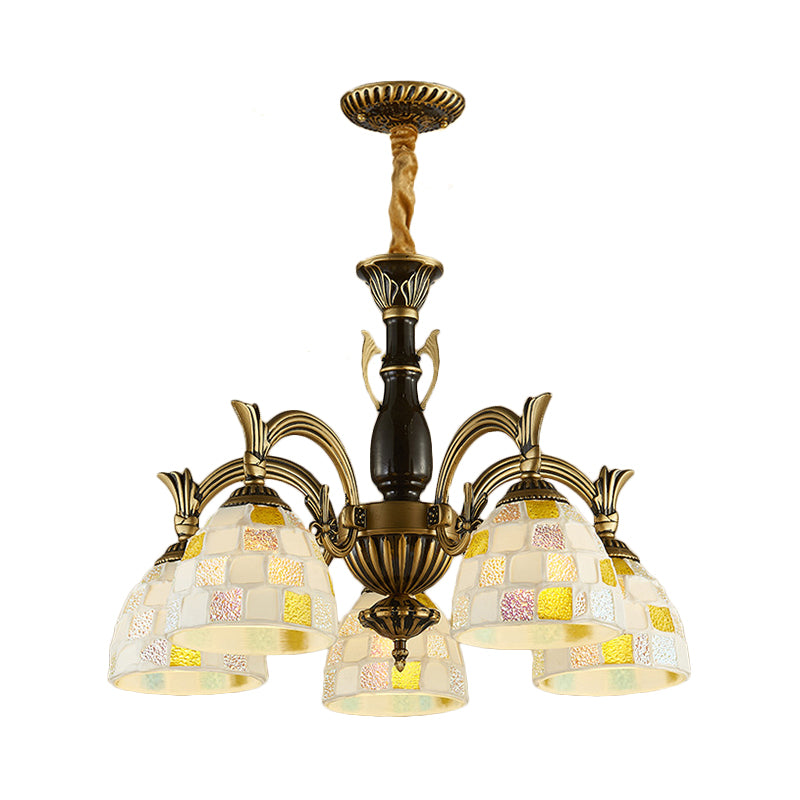 Vintage Stained Glass Mosaic Hanging Light - 5-Light Indoor Fixture For Living Room