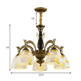 Vintage Stained Glass Mosaic Hanging Light - 5-Light Indoor Fixture For Living Room