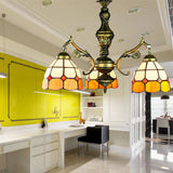 Vintage Stained Glass Hanging Ceiling Light With 3/5/9/11 Lights - Yellow Indoor Lighting For