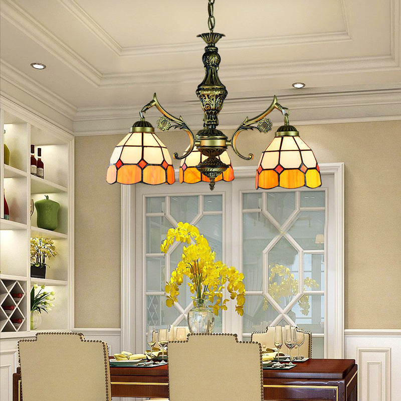 Vintage Stained Glass Hanging Ceiling Light With 3/5/9/11 Lights - Yellow Indoor Lighting For