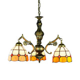 Vintage Stained Glass Hanging Ceiling Light With 3/5/9/11 Lights - Yellow Indoor Lighting For
