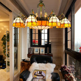 Vintage Stained Glass Hanging Ceiling Light With 3/5/9/11 Lights - Yellow Indoor Lighting For