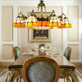 Vintage Stained Glass Hanging Ceiling Light With 3/5/9/11 Lights - Yellow Indoor Lighting For