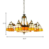 Vintage Stained Glass Hanging Ceiling Light With 3/5/9/11 Lights - Yellow Indoor Lighting For