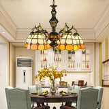 Vintage Stained Glass Hanging Ceiling Light With 3/5/9/11 Lights - Yellow Indoor Lighting For