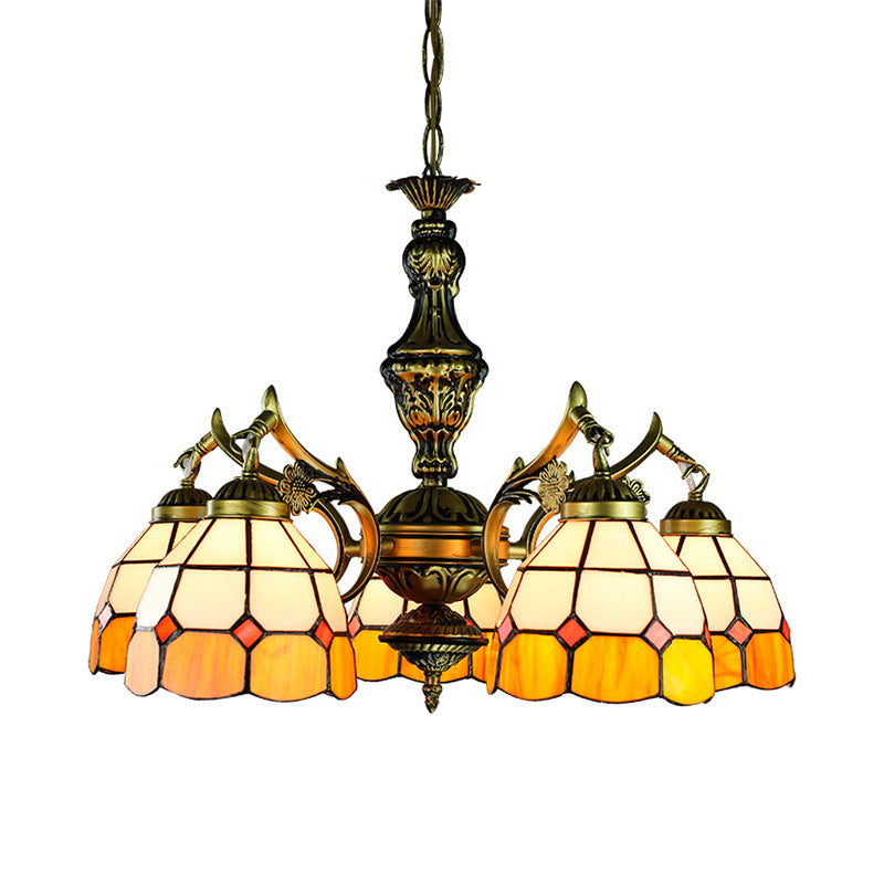 Vintage Stained Glass Hanging Ceiling Light With 3/5/9/11 Lights - Yellow Indoor Lighting For