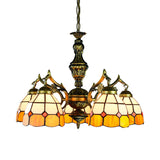 Vintage Stained Glass Hanging Ceiling Light With 3/5/9/11 Lights - Yellow Indoor Lighting For