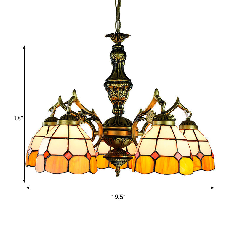 Vintage Stained Glass Hanging Ceiling Light With 3/5/9/11 Lights - Yellow Indoor Lighting For
