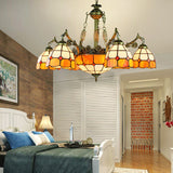 Vintage Stained Glass Hanging Ceiling Light With 3/5/9/11 Lights - Yellow Indoor Lighting For
