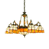 Vintage Stained Glass Hanging Ceiling Light With 3/5/9/11 Lights - Yellow Indoor Lighting For