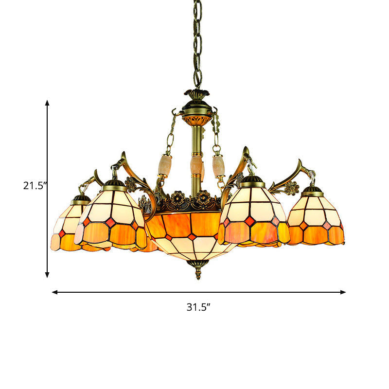 Vintage Stained Glass Hanging Ceiling Light With 3/5/9/11 Lights - Yellow Indoor Lighting For
