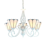 Adjustable Chain Cone Chandelier 5 Lights Traditional Pendant Light For Bedroom White Glass