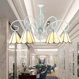 Adjustable 6/8 Lights Stained Glass Chandelier - Traditional Cone Pendant Lighting With Metal Chain