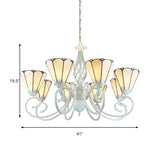 Adjustable 6/8 Lights Stained Glass Chandelier - Traditional Cone Pendant Lighting With Metal Chain