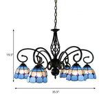 Dome Hanging Ceiling Light With Grid Design - 6/8 Lights Blue Glass Tiffany Bedroom Lighting